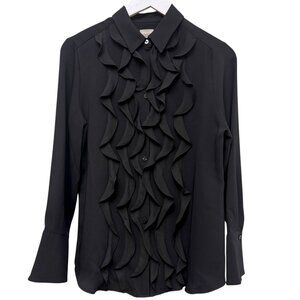 CHICO'S Black Ruffle Blouse Small  (Chicos 1) Womens Top Long Sleeve Button Up